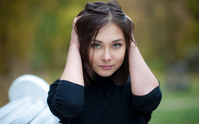 Elina karimova bench portrait bangs free wallpaper for desktop - medium preview image