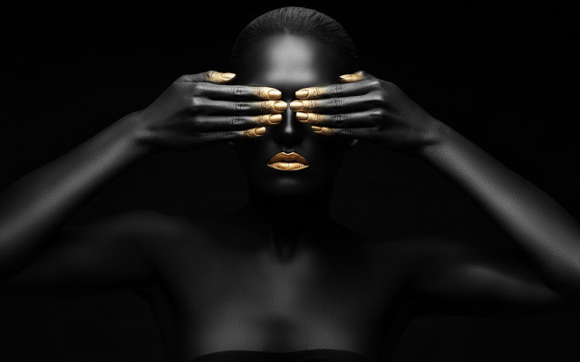 Woman gold nails hands face free wallpaper for desktop - medium preview image