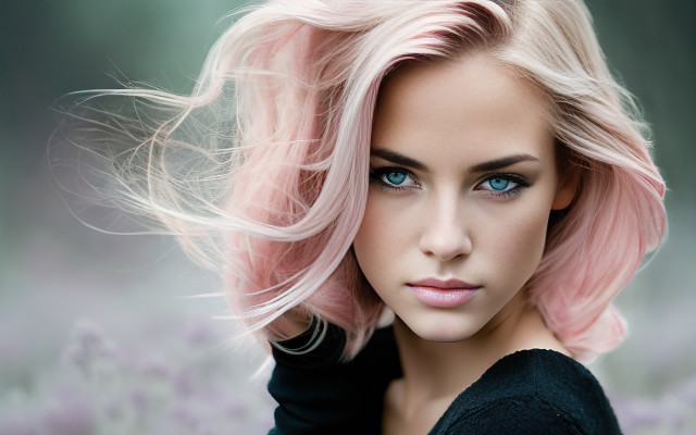 Pink hair blue eyes flower free wallpaper for desktop - medium preview image