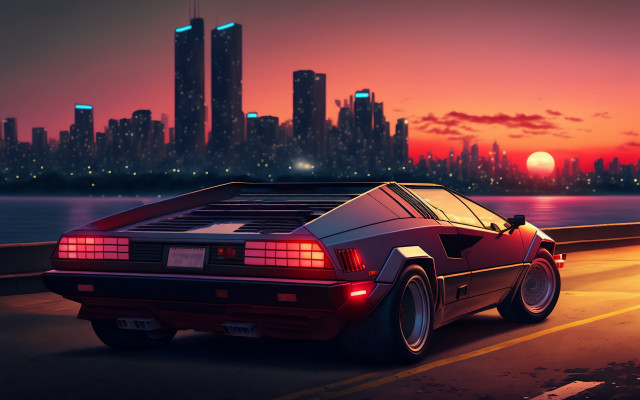 Car city night sunset skyline free wallpaper for desktop - medium preview image