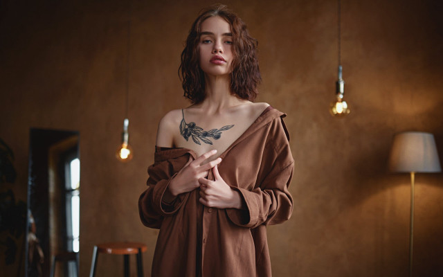 Elina karimova brown dress tattoos free wallpaper for desktop - medium preview image