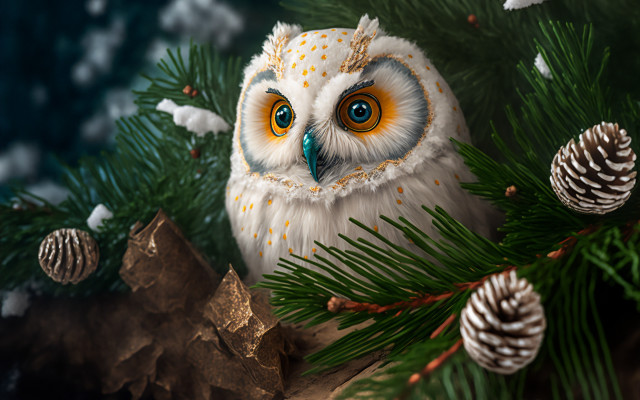 Owl pinecones bush christmas forest free wallpaper for desktop - medium preview image