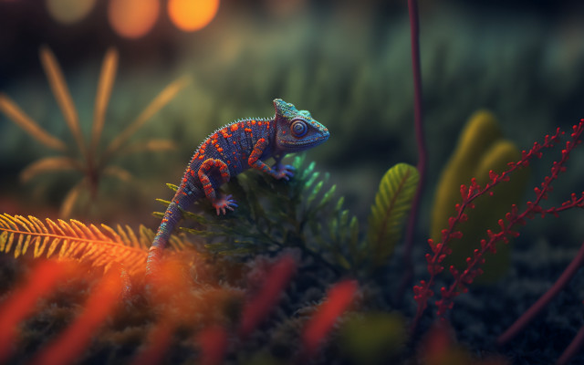 Chameleon branch night autumn bokeh free wallpaper for desktop - medium preview image