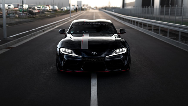 Black sports car road fence free wallpaper for desktop - medium preview image