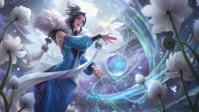 Woman blue dress wand flower free wallpaper for desktop - medium preview image