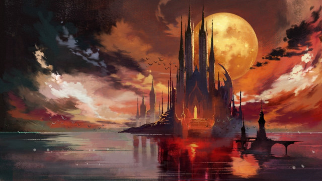 Castle moon dock gothic matte free wallpaper for desktop - medium preview image