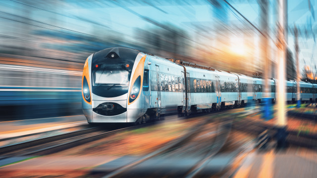 City train sunset futurism motion free wallpaper for desktop - medium preview image