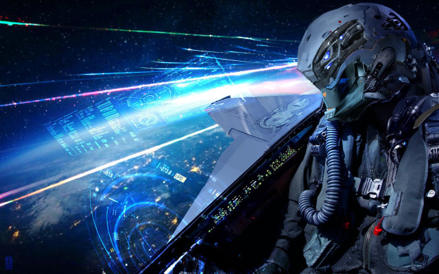 Space astronaut laser beam city free wallpaper for desktop - medium preview image