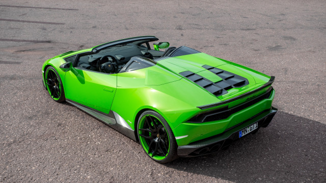 Green sports car parking lot free wallpaper for desktop - medium preview image