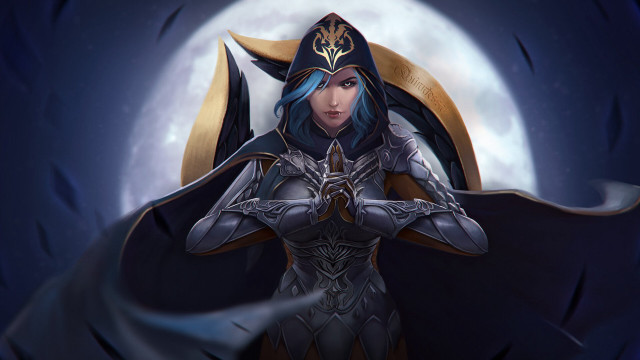 Woman sword fullmoon fantasy armor free wallpaper for desktop - medium preview image
