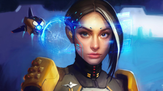 Futuristic woman gamecontroller cyberpunk space free wallpaper for desktop - medium preview image