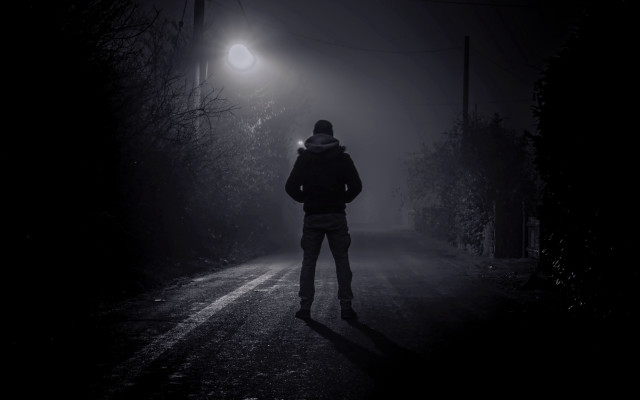 Night street fog moon planet free wallpaper for desktop - medium preview image