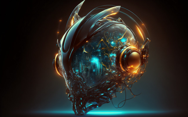 Futuristic headphone biomechanical glowing background free wallpaper for desktop - medium preview image