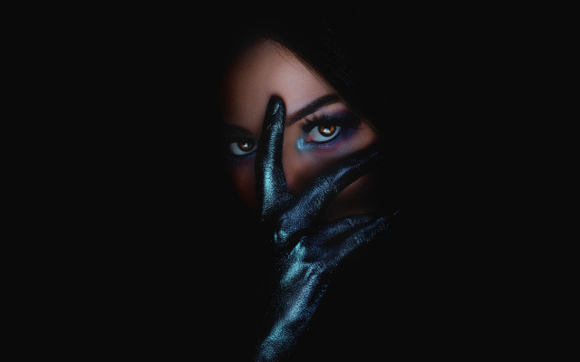 Black face blue eyes gloves free wallpaper for desktop - medium preview image