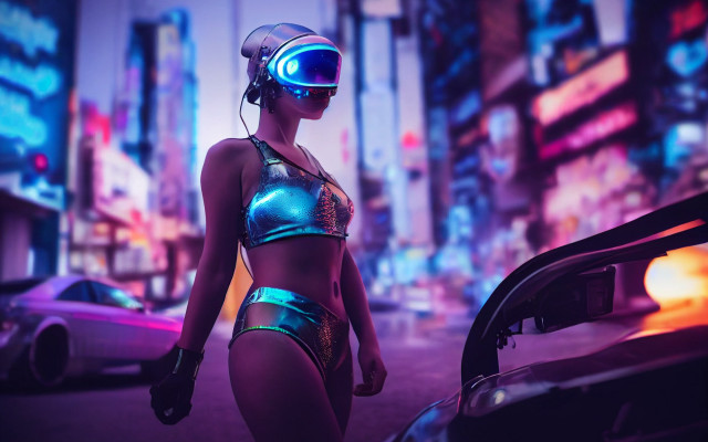 Eve rider cyberpunk neon city free wallpaper for desktop - medium preview image