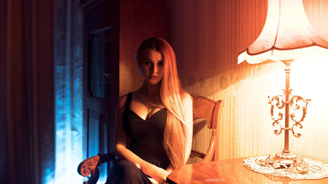 Woman sitting chair room lamp free wallpaper for desktop - medium preview image