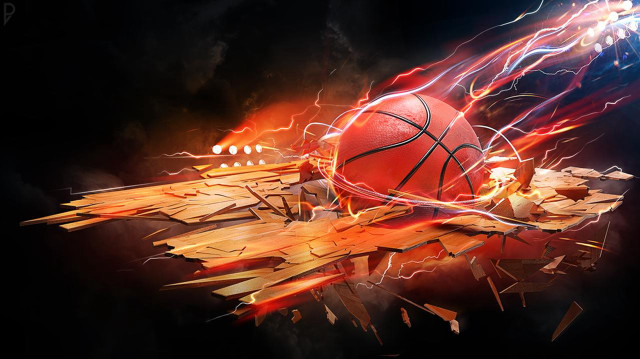Basketball wooden surface lightning bolt free wallpaper for desktop - medium preview image