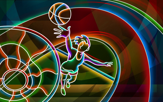 Basketball player jumping basket abstract free wallpaper for desktop - medium preview image