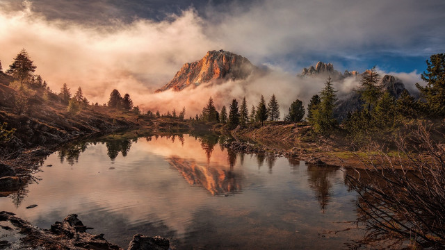 Mountain lake trees clouds sunset #3 free wallpaper for desktop - medium preview image