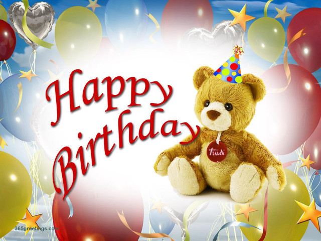 Teddy bear birthday hat balloons free wallpaper for desktop - medium preview image