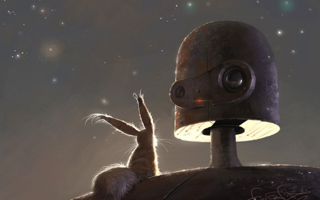 Rabbit robot astronaut aurora night free wallpaper for desktop - medium preview image