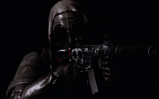 Gas mask man gun flashlight free wallpaper for desktop - medium preview image