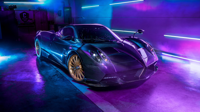 Purple sports car neon garage free wallpaper for desktop - medium preview image