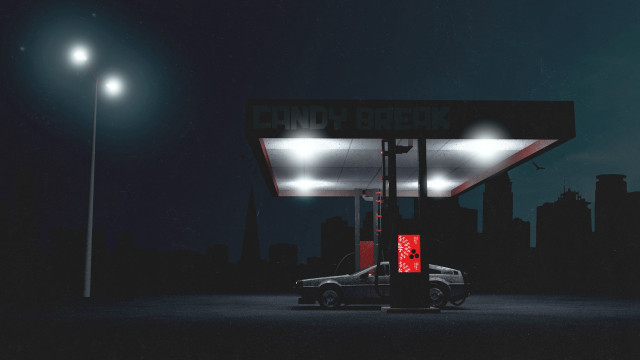 Gas station red light night free wallpaper for desktop - medium preview image