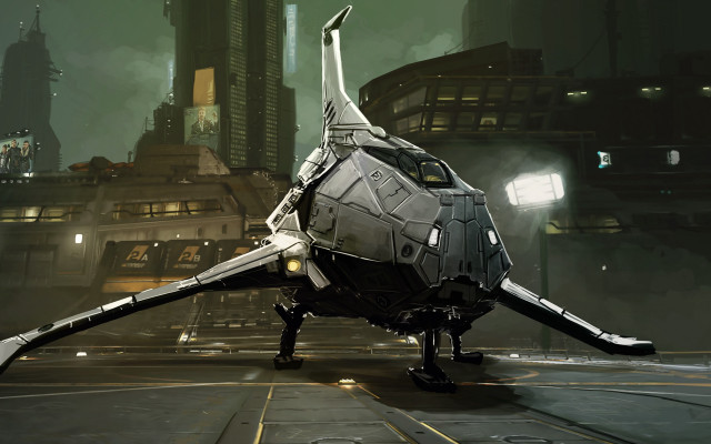 Futuristic fighter jet runway city free wallpaper for desktop - medium preview image
