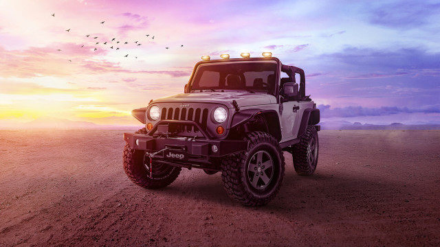 Jeep desert sunset birds purple free wallpaper for desktop - medium preview image