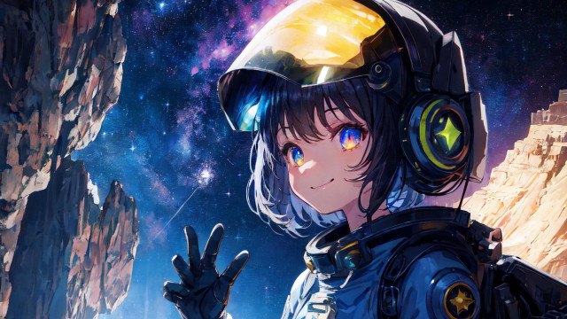 Girl headphones astronaut starry sky free wallpaper for desktop - medium preview image