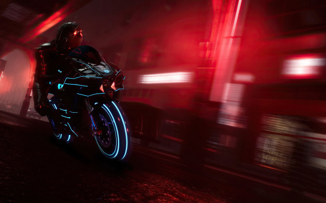 Cyberpunk motorcycle red light cedric free wallpaper for desktop - medium preview image