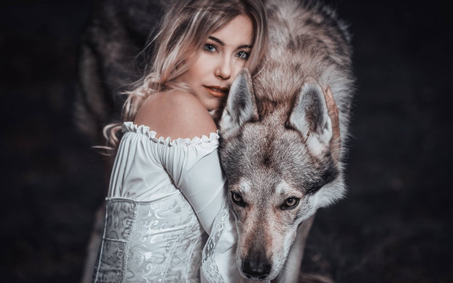 Woman white dress wolf shoulder free wallpaper for desktop - medium preview image