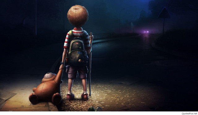 Boy backpack teddy bear dark free wallpaper for desktop - medium preview image