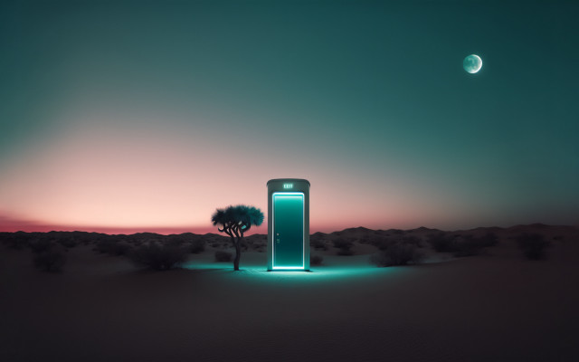 Tall tower desert night moon free wallpaper for desktop - medium preview image