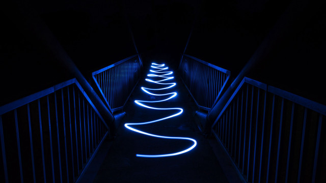 Long exposure hallway blue lights free wallpaper for desktop - medium preview image