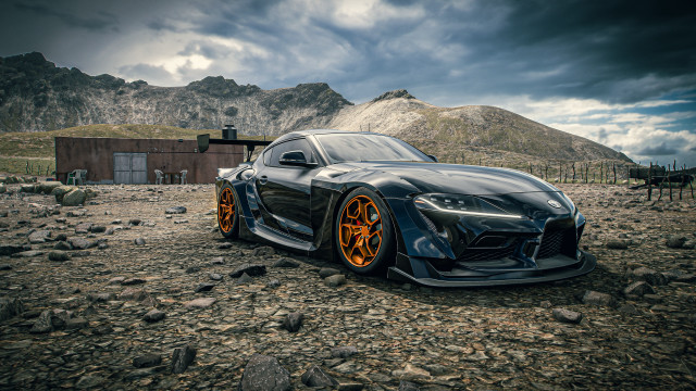 Black sports car rocky mountain free wallpaper for desktop - medium preview image