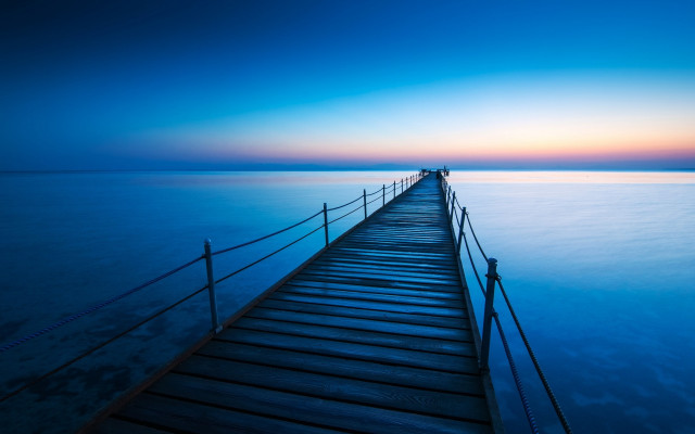 Long pier ocean dusk blue free wallpaper for desktop - medium preview image