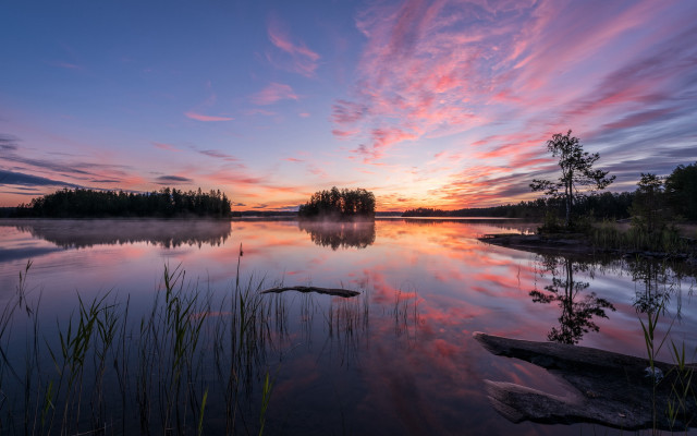 Lake sunset trees clouds bridge #2 free wallpaper for desktop - medium preview image