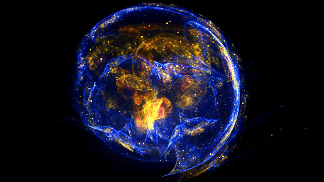 Blue yellow sphere space aurora free wallpaper for desktop - medium preview image