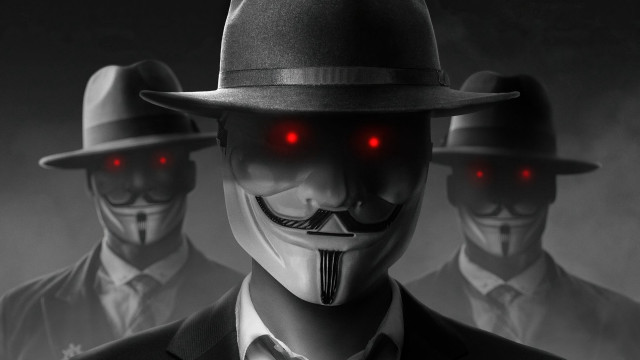 Men hats red eyes dystopian free wallpaper for desktop - medium preview image