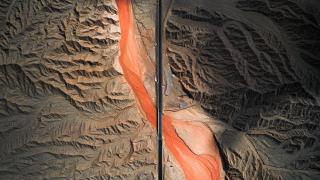 Mountain land art aerial view free wallpaper for desktop - medium preview image