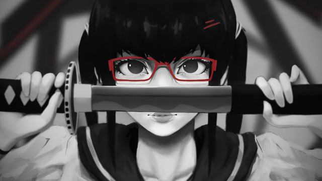 Woman glasses sword window red free wallpaper for desktop - medium preview image