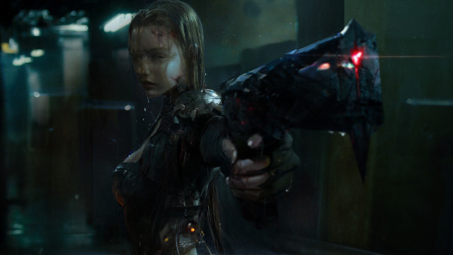 Woman holding gun red light free wallpaper for desktop - medium preview image