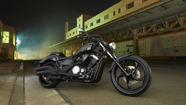 Motorcycle night road building streetlight free wallpaper for desktop - medium preview image