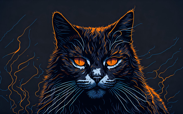 Black cat orange eyes lightning free wallpaper for desktop - medium preview image
