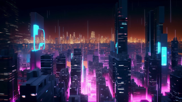 Cyberpunk city neon lights skyscrapers free wallpaper for desktop - medium preview image
