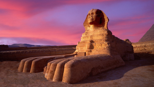Sphinx pyramid sunset desert gradient free wallpaper for desktop - medium preview image