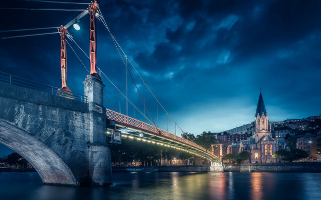 Night cityscape bridge tower lights free wallpaper for desktop - medium preview image