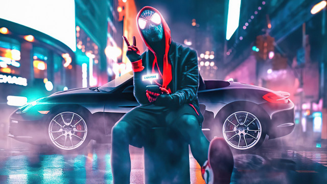 Man hoodie sitting car rain free wallpaper for desktop - medium preview image